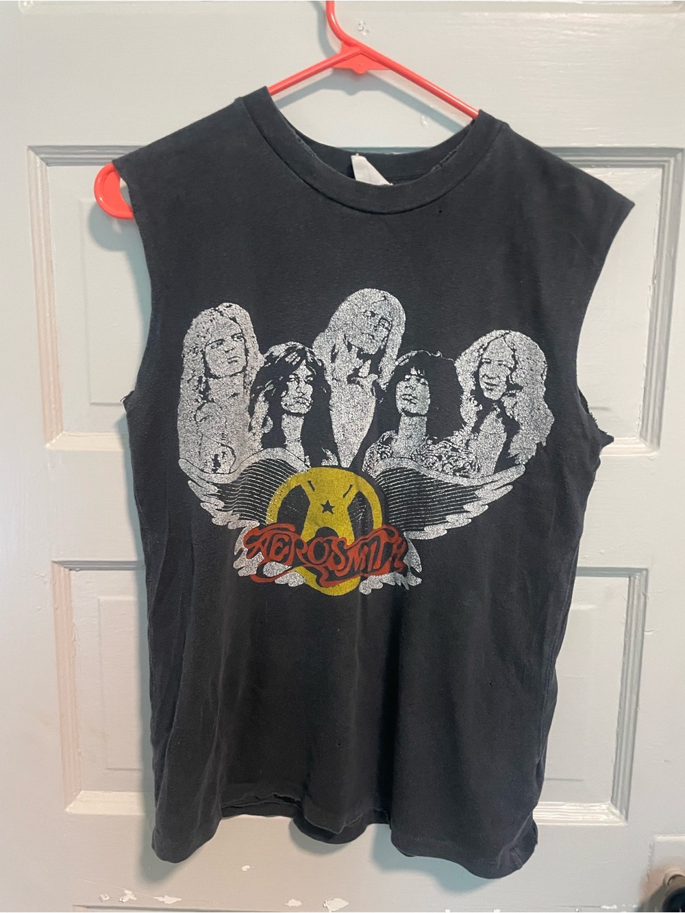 MadeWorn Black Aerosmith Graphic Muscle Tank with Yellow & Red Logo